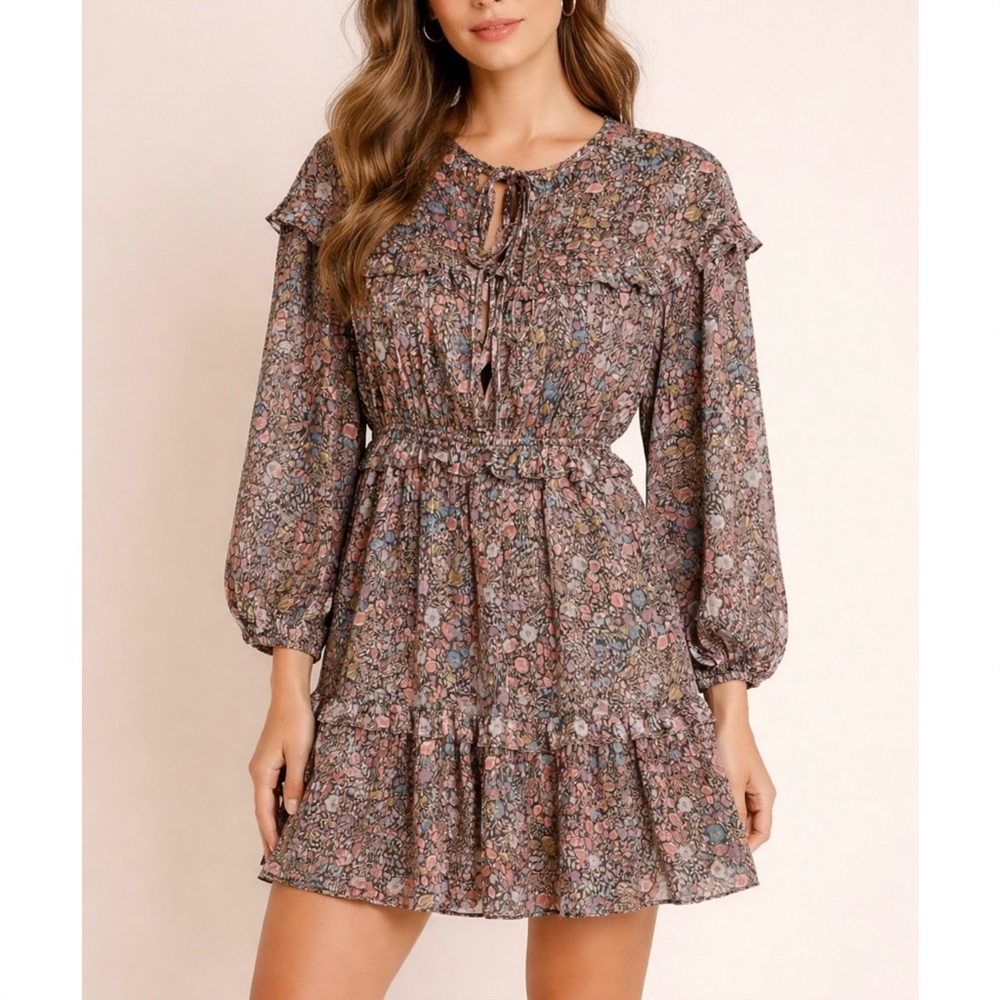BuddyLove Lily Black Floral Satin Ruffle Mini Dress - NWT Small - Picture 7 of 7